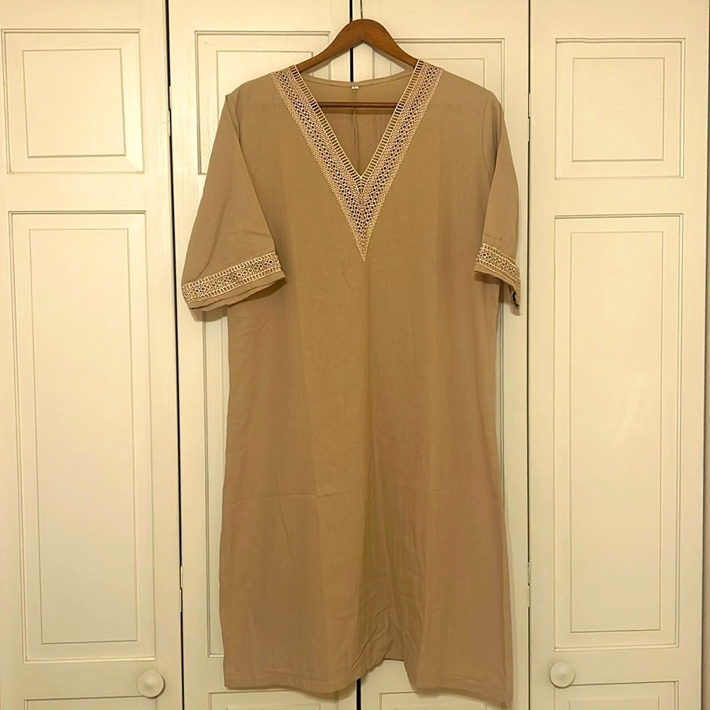 Casual Linen Feel Dress with Trim Details